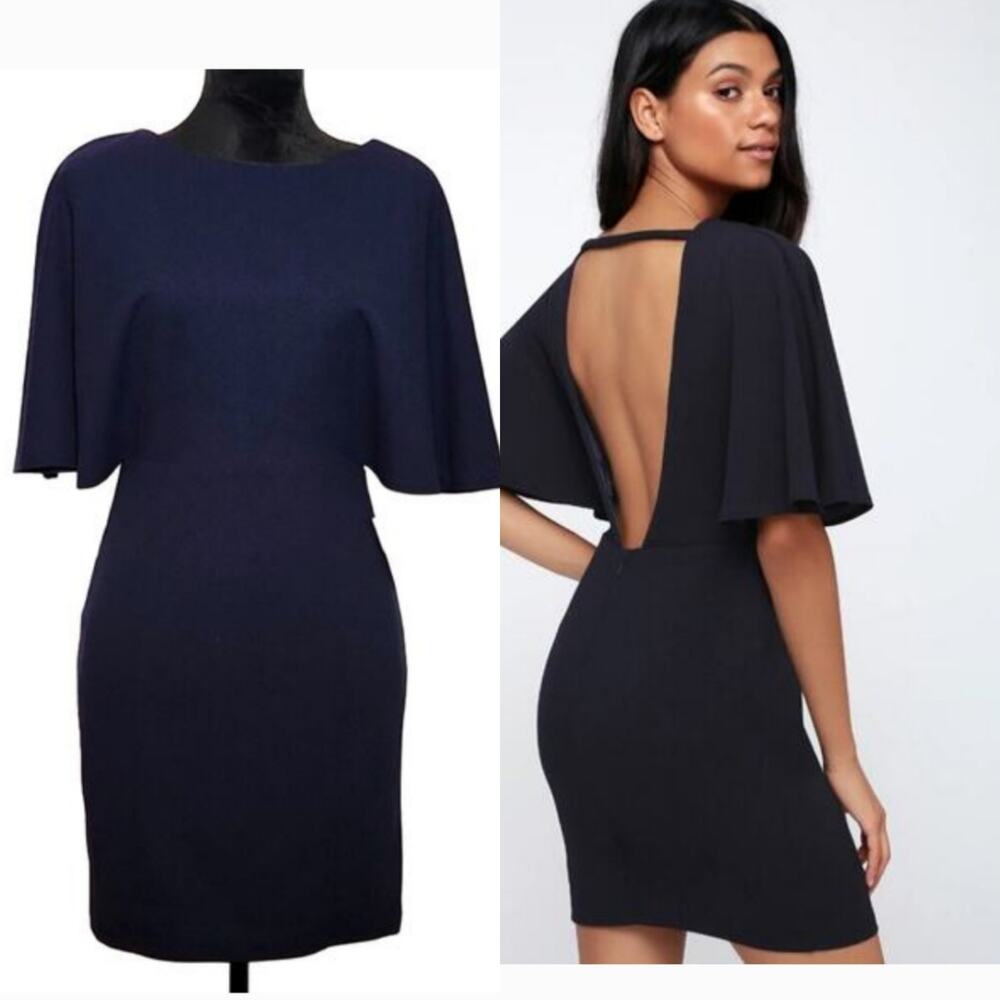 LULUS NWT Navy Blue Backless Sheath Dress, Size Small